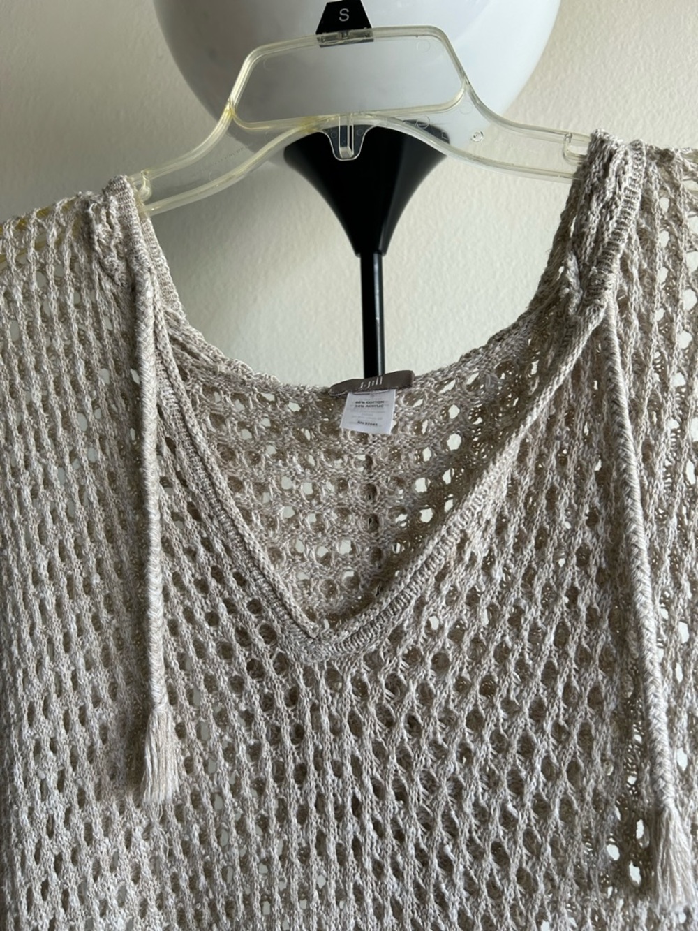 J. Jill Beige Crochet V-Neck Swim Coverup with Tie - Picture 3 of 10